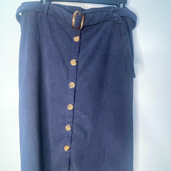 Allegra‎ K High Waist Button Front Belted Corduroy A-Line Midi Skirt - Picture 5 of 7